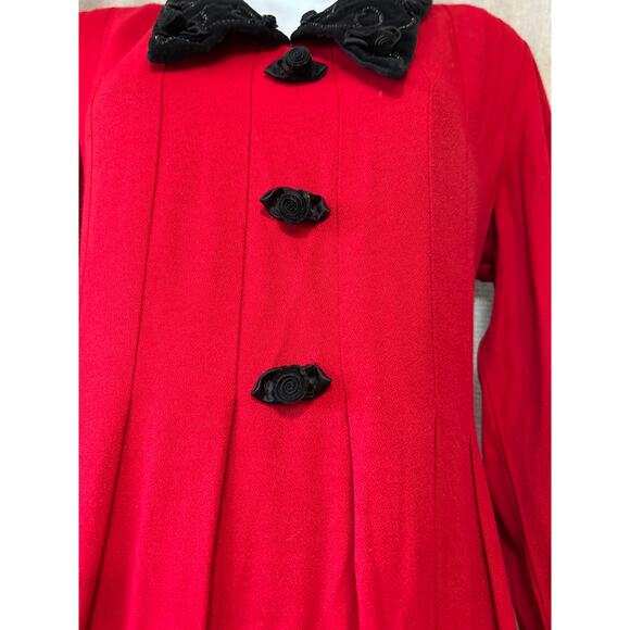 J.B.S.LTD. Red Holiday Evening Dress, Christmas Red/Blk Velvet Collar,Women’s 10 - Picture 4 of 8